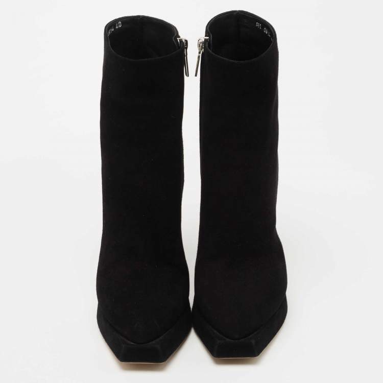 Pre Owned Dior Black Suede Square Platform Ankle Booties Size 40