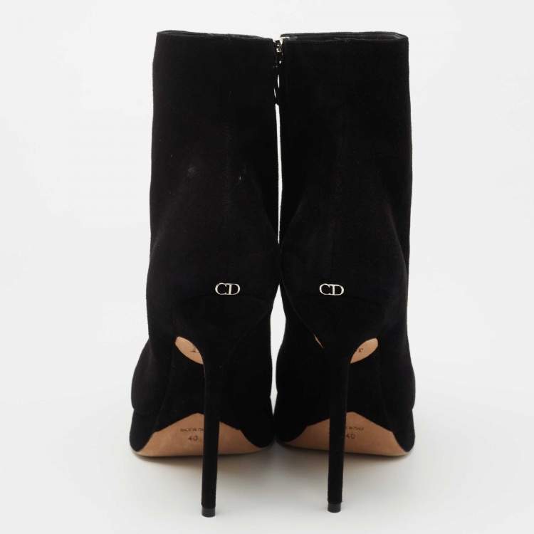 Pre Owned Dior Black Suede Square Platform Ankle Booties Size 40