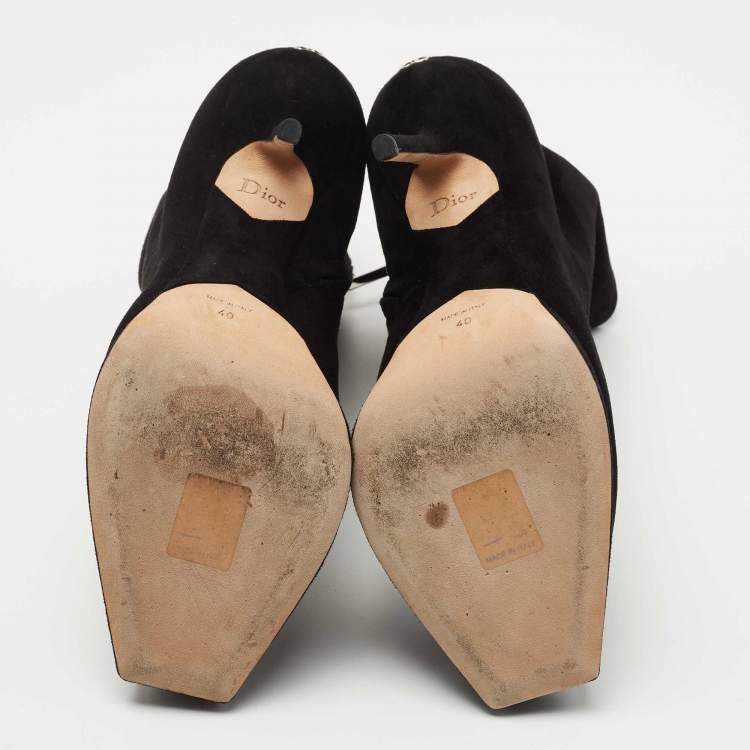 Pre Owned Dior Black Suede Square Platform Ankle Booties Size 40