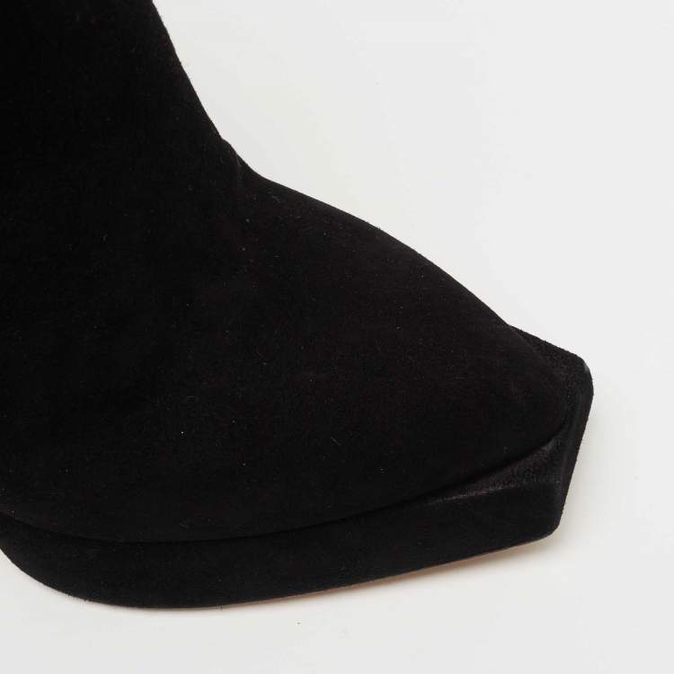 Pre Owned Dior Black Suede Square Platform Ankle Booties Size 40