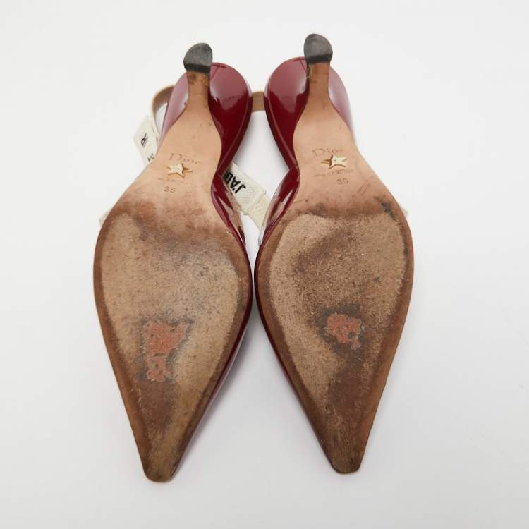 Pre Owned Dior Burgundy Patent Leather J'adior Slingback Pumps Size 36