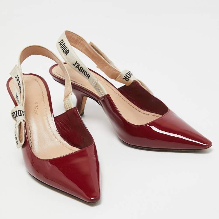 Pre Owned Dior Burgundy Patent Leather J'adior Slingback Pumps Size 36