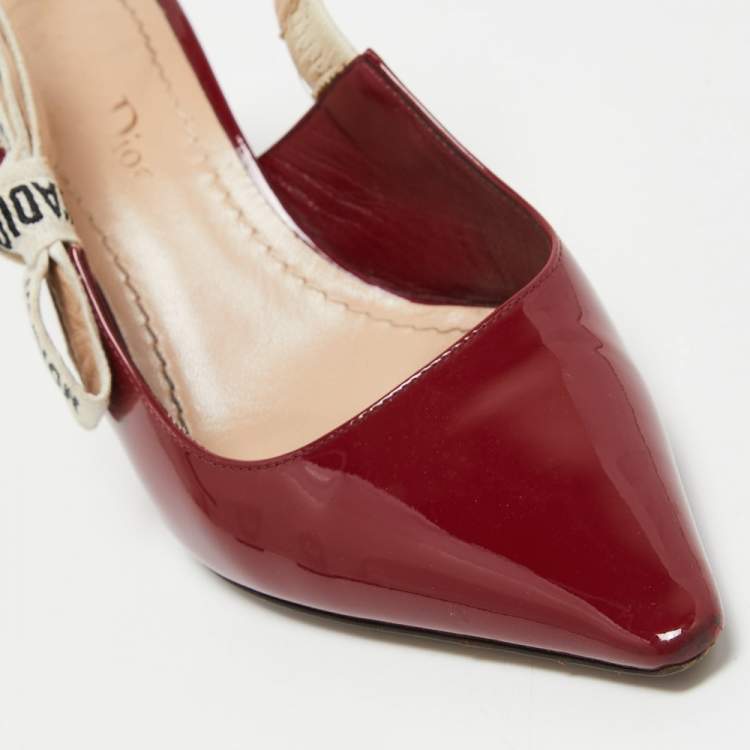 Pre Owned Dior Burgundy Patent Leather J'adior Slingback Pumps Size 36