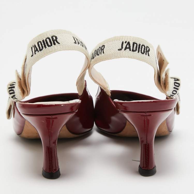 Pre Owned Dior Burgundy Patent Leather J'adior Slingback Pumps Size 36