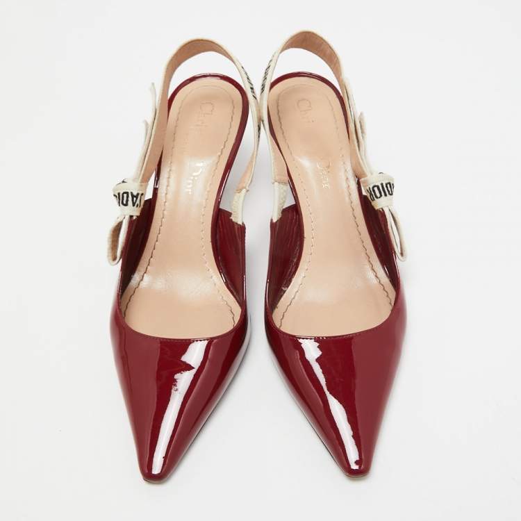 Pre Owned Dior Burgundy Patent Leather J'adior Slingback Pumps Size 36