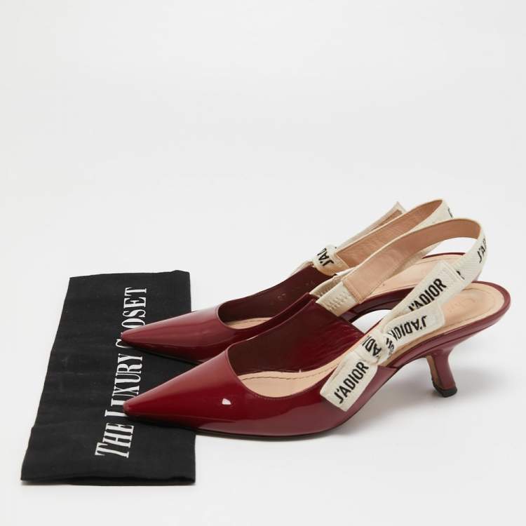 Pre Owned Dior Burgundy Patent Leather J'adior Slingback Pumps Size 36