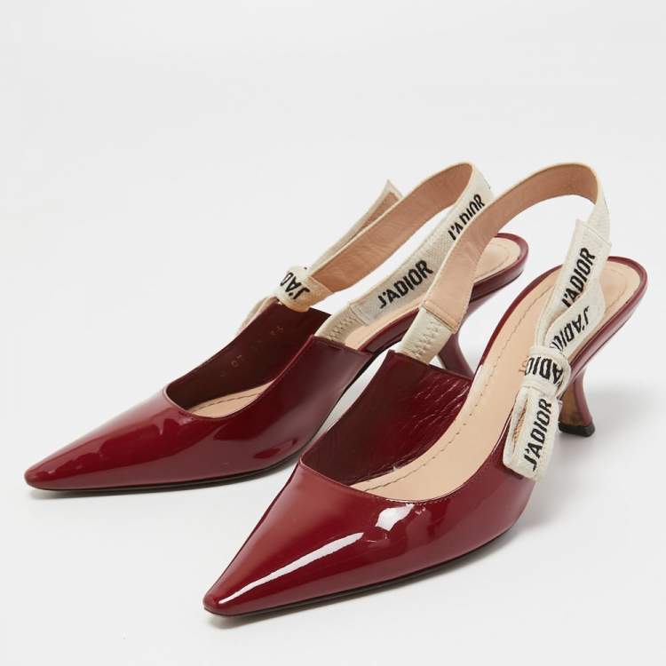 Pre Owned Dior Burgundy Patent Leather J'adior Slingback Pumps Size 36