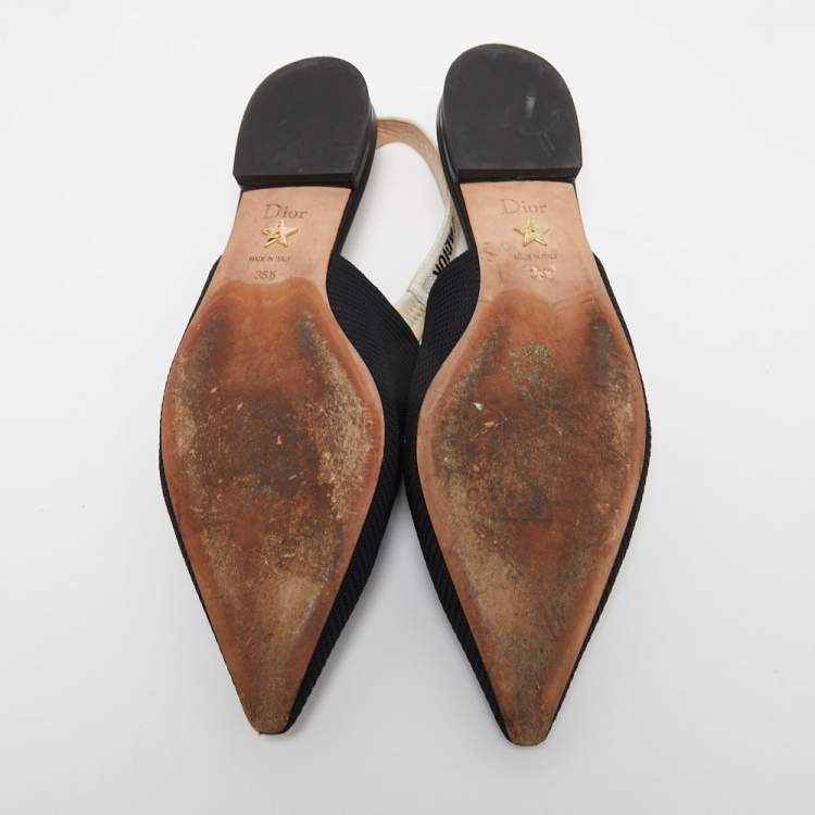 مملوكة مسبقًا Dior Black Fabric J'adior Slingback Flats Size 36.5
