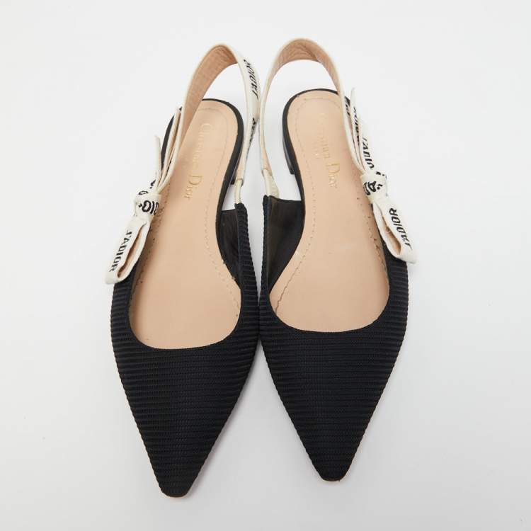 مملوكة مسبقًا Dior Black Fabric J'adior Slingback Flats Size 36.5