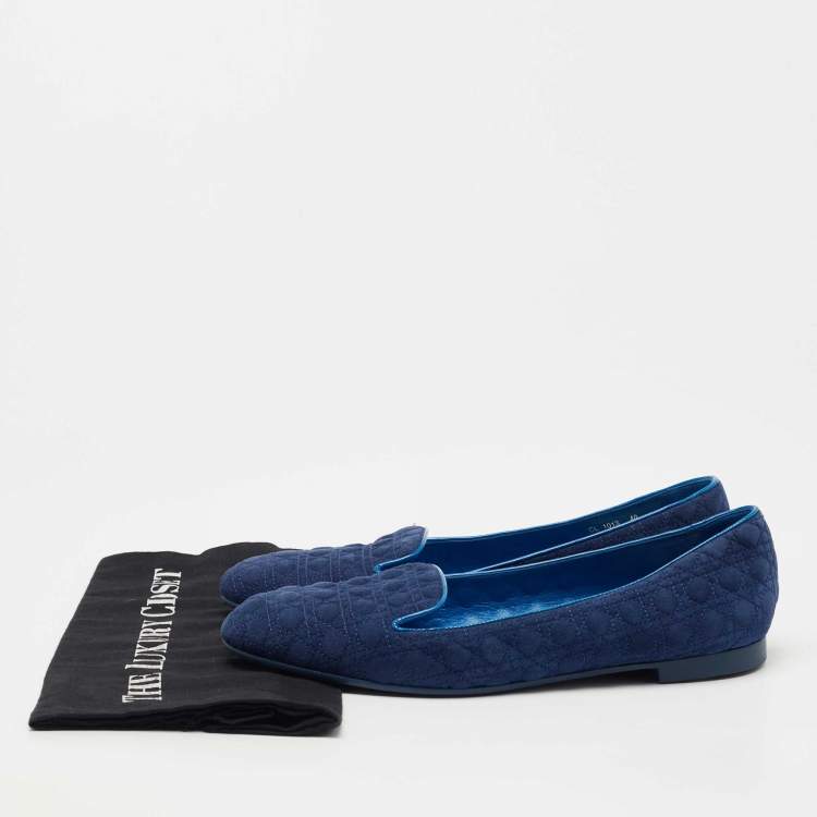 Pre Owned Dior Blue Cannage Suede Smoking Slippers Size 40