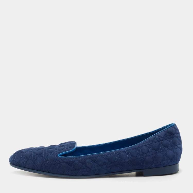 Pre Owned Dior Blue Cannage Suede Smoking Slippers Size 40