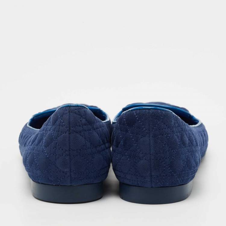 Pre Owned Dior Blue Cannage Suede Smoking Slippers Size 40
