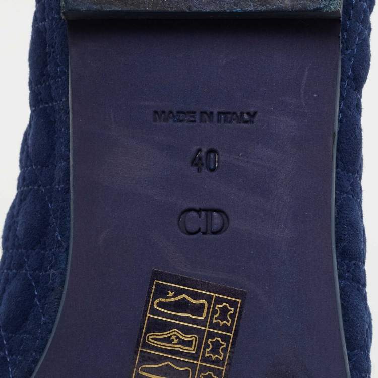 Pre Owned Dior Blue Cannage Suede Smoking Slippers Size 40