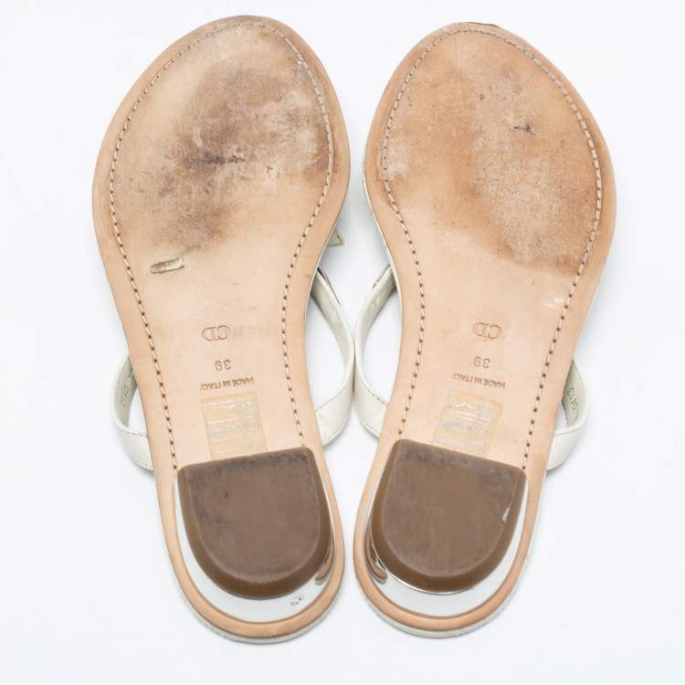 Pre Owned Dior White Leather Bow Thong Flats Size 39