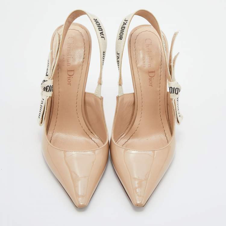 Pre Owned Dior Beige Patent Leather J'adior Slingback Pumps Size 36