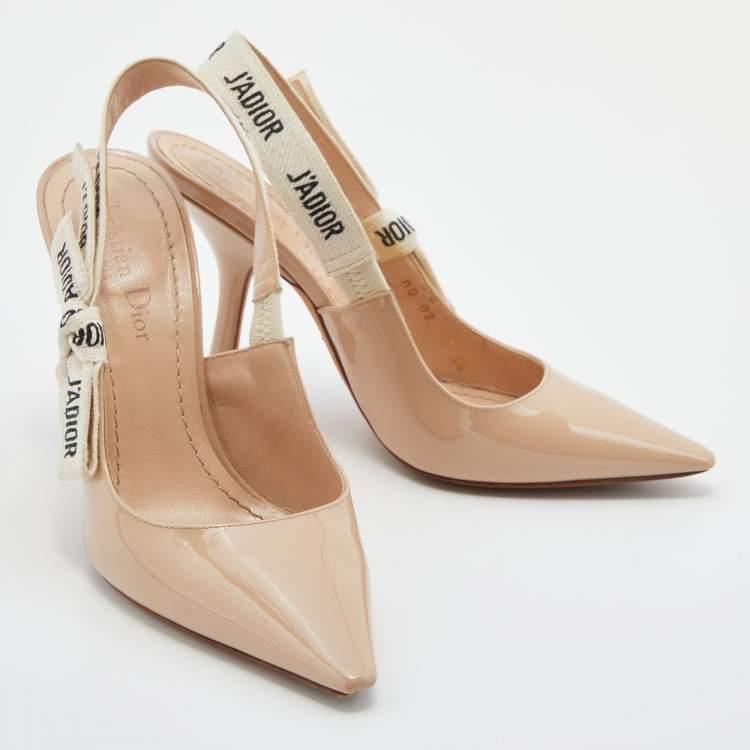 Pre Owned Dior Beige Patent Leather J'adior Slingback Pumps Size 36
