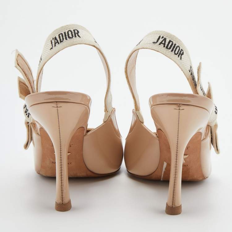 Pre Owned Dior Beige Patent Leather J'adior Slingback Pumps Size 36