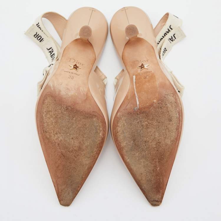 Pre Owned Dior Beige Patent Leather J'adior Slingback Pumps Size 36