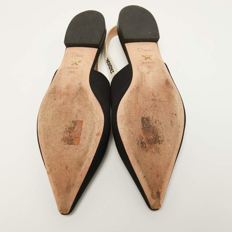 Pre Owned Dior Black Canvas J'adior Slingback Flat Sandals Size 39.5