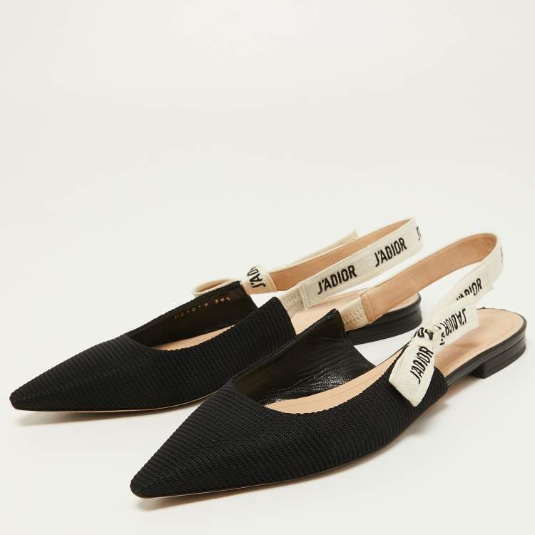 Pre Owned Dior Black Canvas J'adior Slingback Flat Sandals Size 39.5