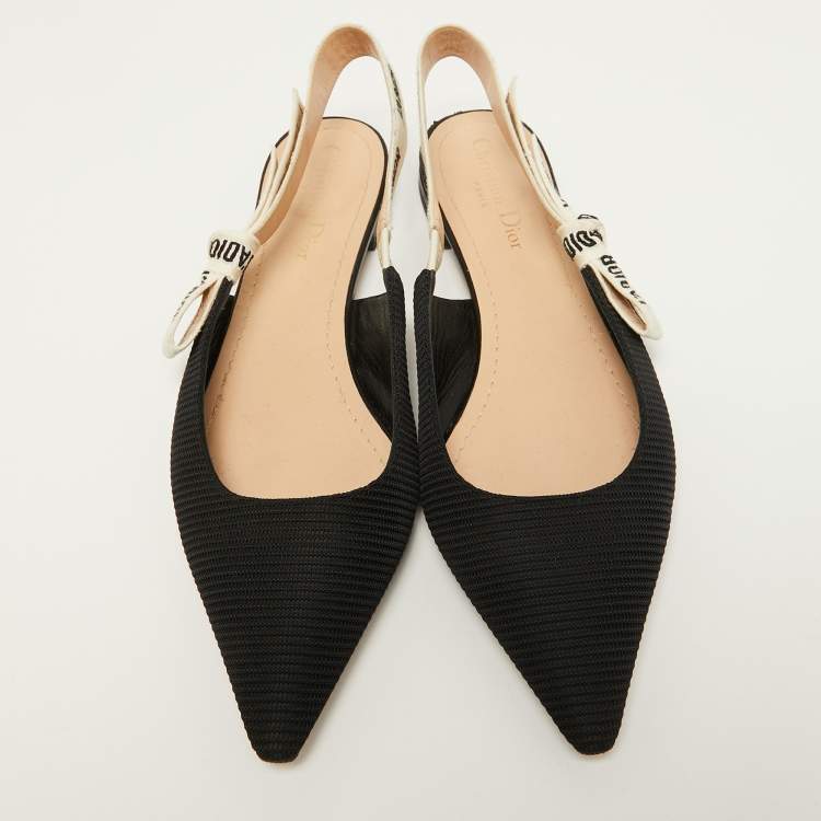 Pre Owned Dior Black Canvas J'adior Slingback Flat Sandals Size 39.5