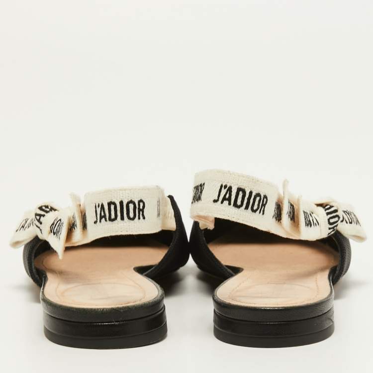 Pre Owned Dior Black Canvas J'adior Slingback Flat Sandals Size 39.5