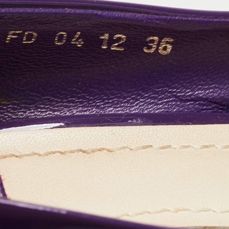 Pre Owned Dior Purple Patent Peep Toe Wedge Pumps Size 36