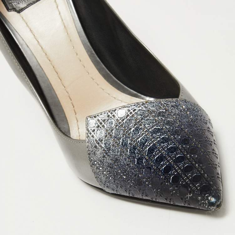 Pre Owned Dior Grey/Blue Patent Pointed Toe Pumps Size 39