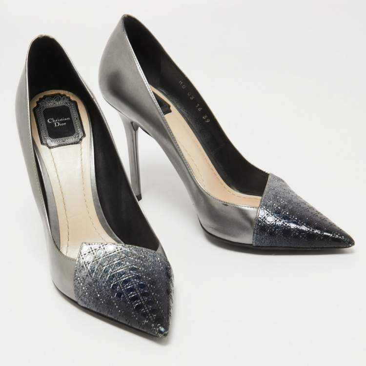 Pre Owned Dior Grey/Blue Patent Pointed Toe Pumps Size 39