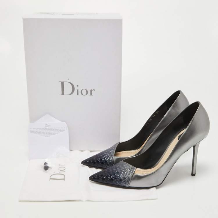 Pre Owned Dior Grey/Blue Patent Pointed Toe Pumps Size 39