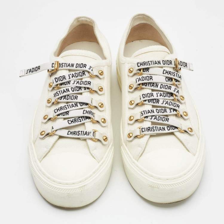 Pre Owned Dior White Canvas Walk'n'Dior Low Top Sneakers Size 36.5