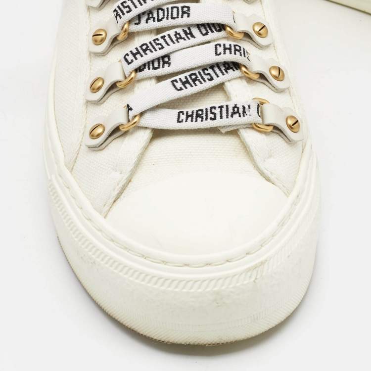 Pre Owned Dior White Canvas Walk'n'Dior Low Top Sneakers Size 36.5