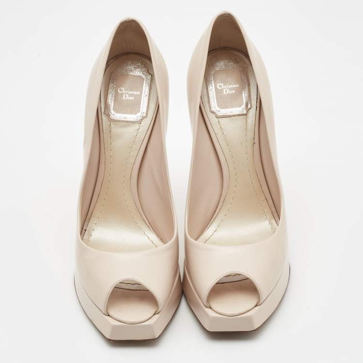 Pre Owned Dior Pink Leather Square Peep Toe Platform Pumps Size 38.5