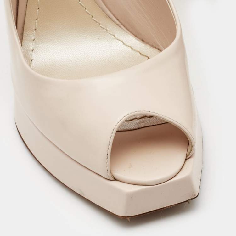 Pre Owned Dior Pink Leather Square Peep Toe Platform Pumps Size 38.5