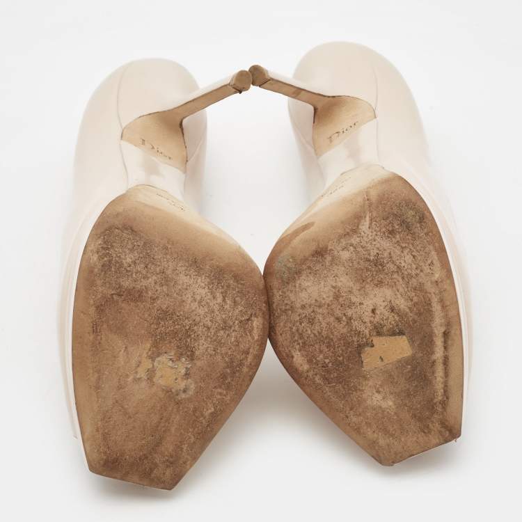 Pre Owned Dior Pink Leather Square Peep Toe Platform Pumps Size 38.5