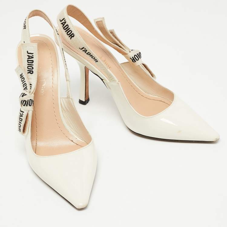 Pre Owned Dior Off White Patent Leather J'adior Slingback Pumps Size 36