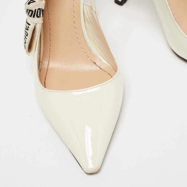 Pre Owned Dior Off White Patent Leather J'adior Slingback Pumps Size 36