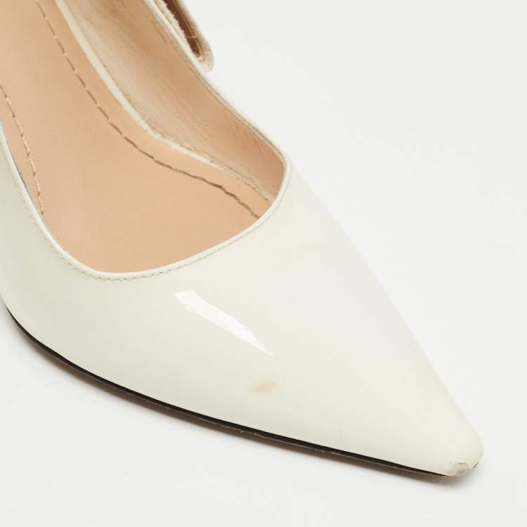 Pre Owned Dior Off White Patent Leather J'adior Slingback Pumps Size 36