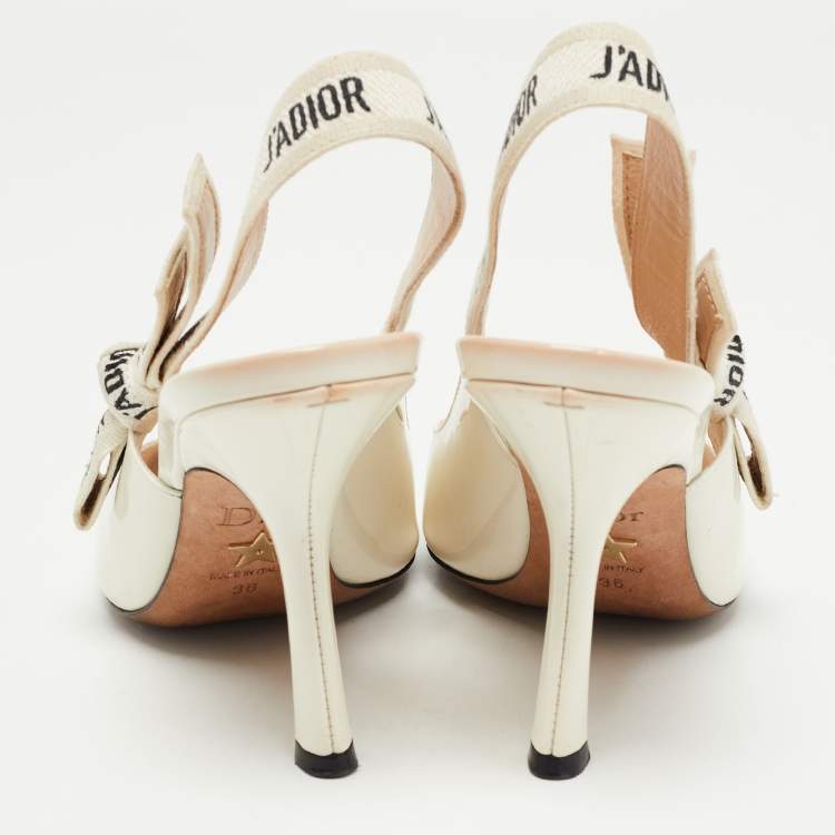 Pre Owned Dior Off White Patent Leather J'adior Slingback Pumps Size 36