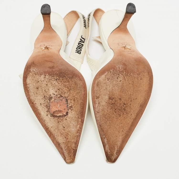 Pre Owned Dior Off White Patent Leather J'adior Slingback Pumps Size 36