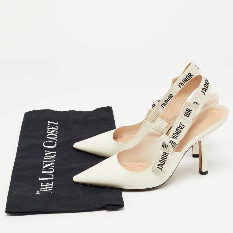 Pre Owned Dior Off White Patent Leather J'adior Slingback Pumps Size 36