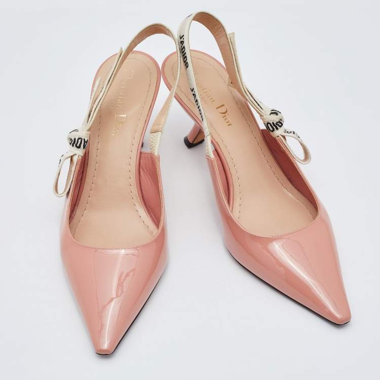 Pre Owned Dior Peach Patent Leather Jadior Peep Toe Slingback Pumps Size 37.5
