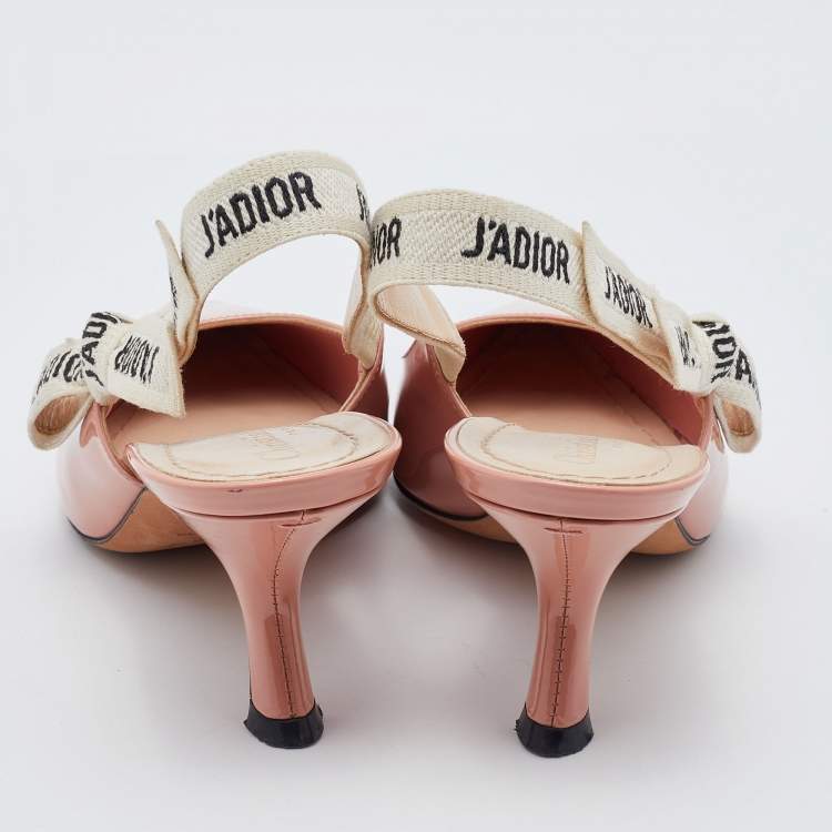 Pre Owned Dior Peach Patent Leather Jadior Peep Toe Slingback Pumps Size 37.5