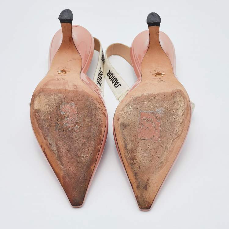 Pre Owned Dior Peach Patent Leather Jadior Peep Toe Slingback Pumps Size 37.5