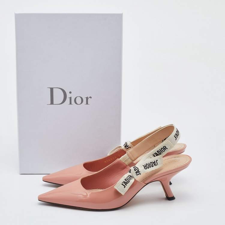 Pre Owned Dior Peach Patent Leather Jadior Peep Toe Slingback Pumps Size 37.5