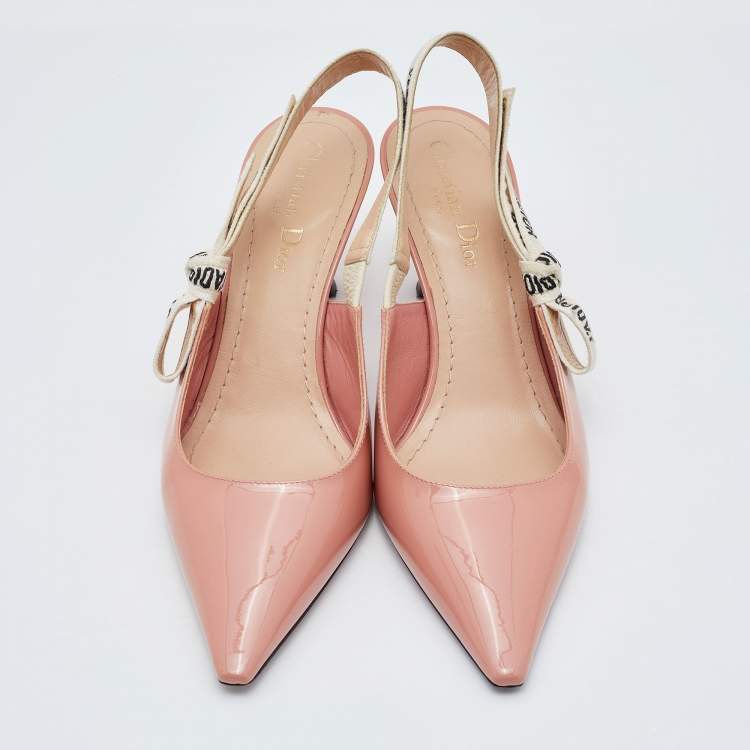 Pre Owned Dior Peach Patent Leather Jadior Peep Toe Slingback Pumps Size 37.5