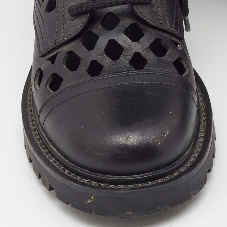 Pre Owned Dior Black Leather Laser cut Accents Combat Boots Size 37