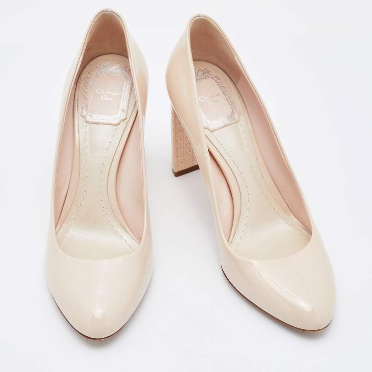 Pre Owned Dior Pink Cannage Patent Leather Block Heel Pumps Size 37
