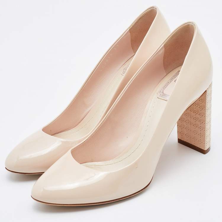 Pre Owned Dior Pink Cannage Patent Leather Block Heel Pumps Size 37