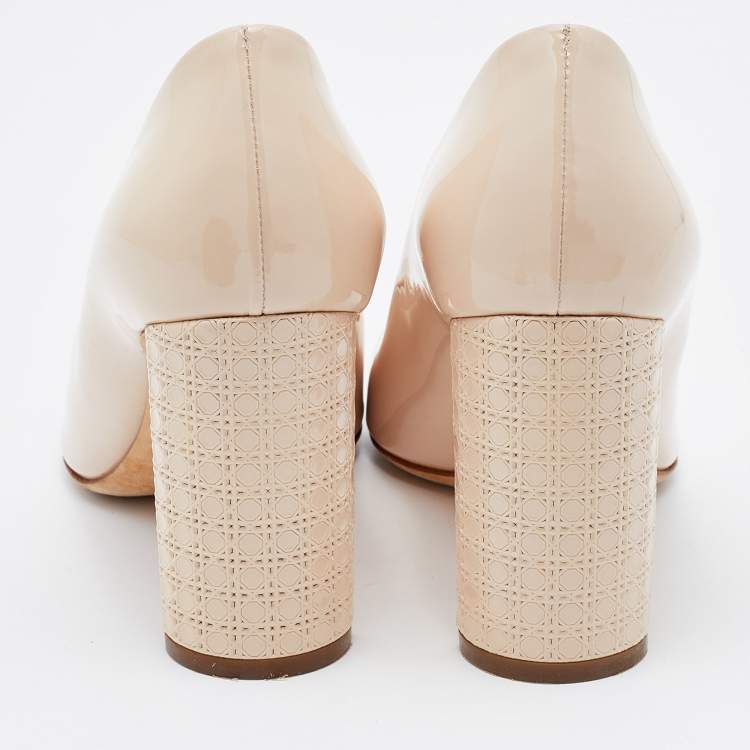 Pre Owned Dior Pink Cannage Patent Leather Block Heel Pumps Size 37